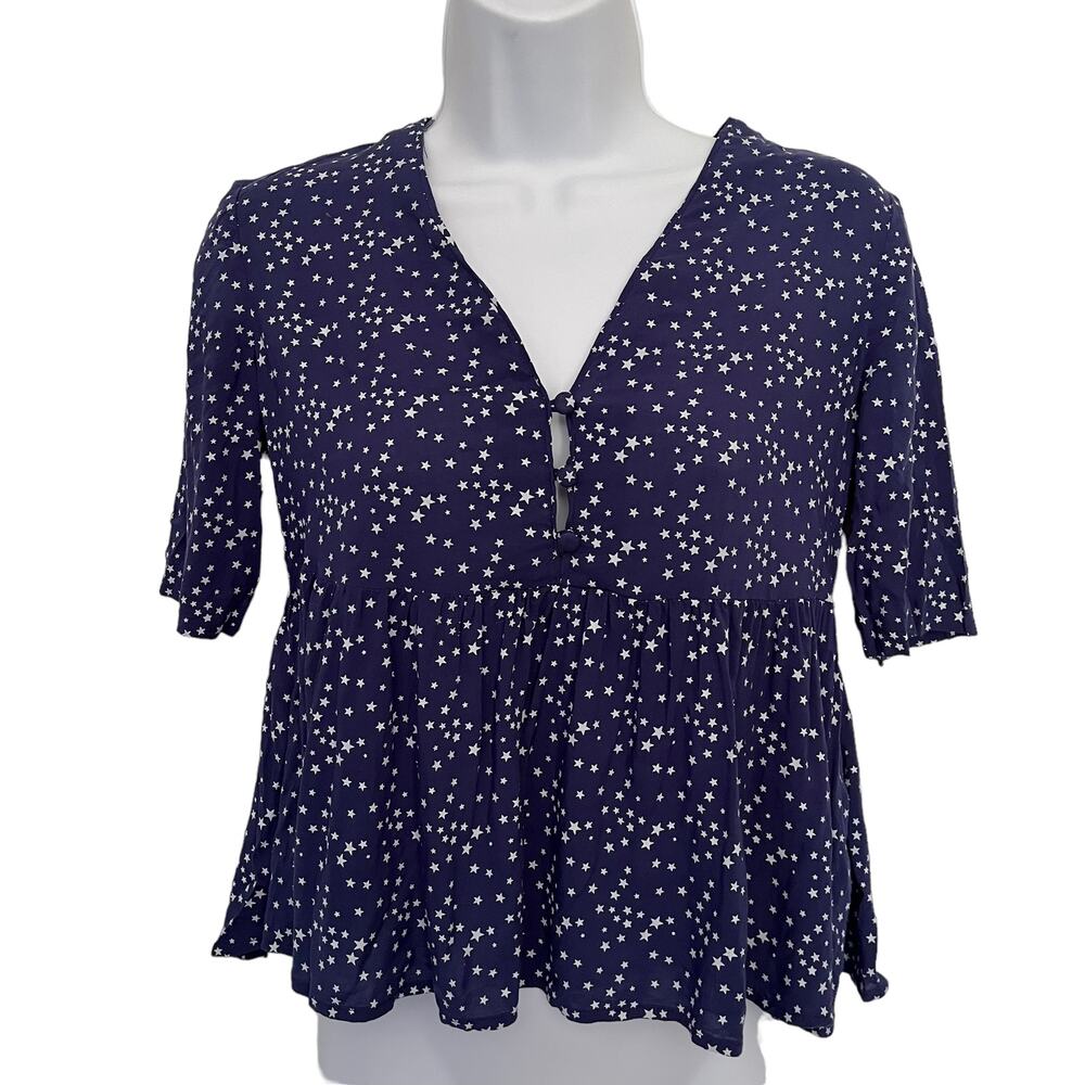 Alice & UO Peplum Womens Top Sz XS Celestial Whimsigoth Babydoll Americana Stars